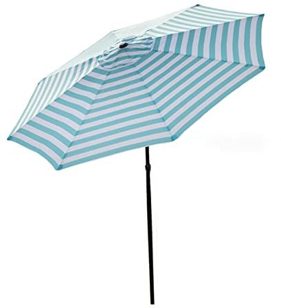 XIAOYUE Sonnenschirm 300cm, Blaue-Weiß Streifen Strandschirm, Balkonschirm mit knickbar UV50+, Marktschirm Gartenschirm Wasserabweisend, für Garten, Terrasse, Hinterhof und Pool