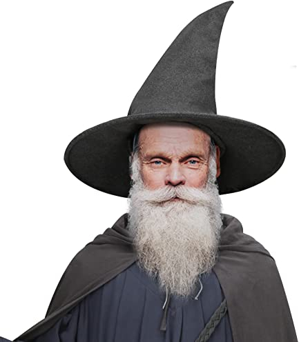 PARTYEVER Herren Gandalf Kostüm Hut Zauberer Hexe Cosplay Graue Hüte für Erwachsene Zauberin Hillbilly Hut Halloween Abschlussball Requisiten (Grau)