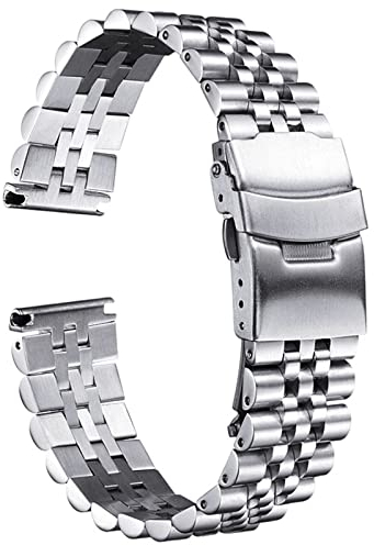 JIMNOO 18mm 19mm 20mm 21mm 22mm 23mm 24mm 26mm 28mm 30mm Edelstahl Massives Uhrenarmband Armband Faltschließe Metallkette (Color : Silver, Size : 19mm)