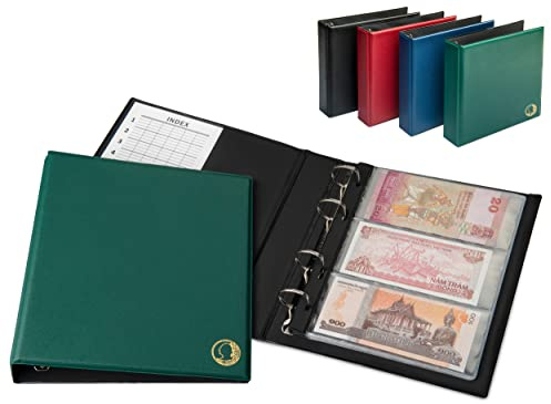 MC. Sammler Banknotenalbum für 50 Stück, Grün | Sammelalbum mit 20 Banknotenhüllen (157x68/157x104mm), hochtransparent und säurefrei, Münzen aufbewahrung