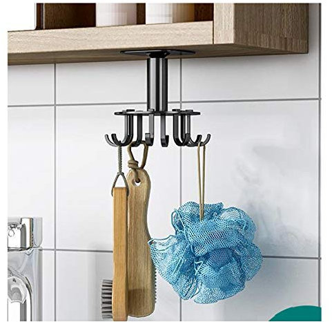 YHJZSM Gancho de Almacenamiento Giratorio 360, Barra de Toalla para Colgar Utensilios de Pared con 8 Ganchos, Ganchos de Pared para Estante de Cocina Que ahorran Espacio, combina