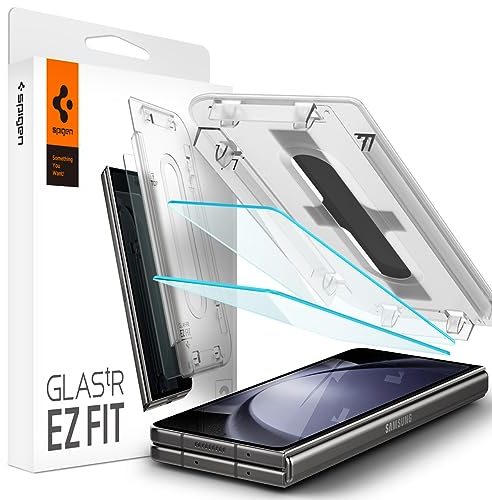 Spigen Glas.tR EZ Fit Verre Trempé pour Samsung Galaxy Z Fold 5, 2 Pièces, Kit d'installation inclus, Dureté 9H, Résistant aux Rayures