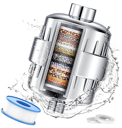 24-stufiger Duschwasserfilter – Hochleistungs-Weichspüler zur Entfernung von Chlor und Fluorid – reduziert trockene juckende Haut, Schuppen und verbessert den Zustand Ihrer Haut, Haare, Chrom