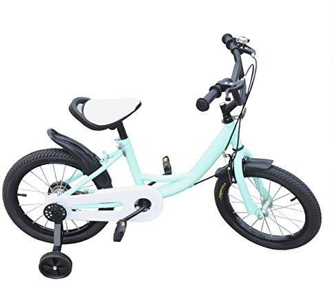Hanmorfarbi Bicicleta infantil de 16 pulgadas con estabilizadores desmontables, con protector de cadena, campana, guardabarros para niños de 5 a 8 años (105-135 cm), altura regulable (verde)