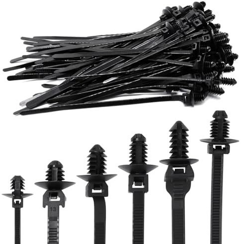 SWZHAI 60 fascette con montaggio a spinta, in nylon, per montaggio auto, fascette con chiusura a scatto, fascette nere per cavi con montaggio a spinta, fascette di fissaggio per cablaggi (6 tipi)