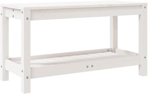 vidaXL Gartenbank, Sitzbank mit Latten-Design, Parkbank Bank mit 1 Ablage, Holzbank Außenbank Gartenmöbel, Weiß 82,5x35x45 cm Massivholz Kiefer