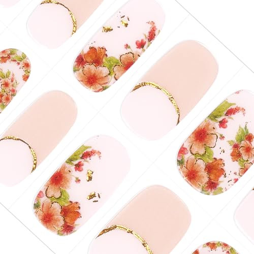 DANNI & TONI 28 Stickers Semi Cured Gel Nail Strips Gel Nail Stickers,Foil Stamping Flower Salon-Quality Gel Nail Polish Strips Manicure Stickers Set(Blooming Garden)