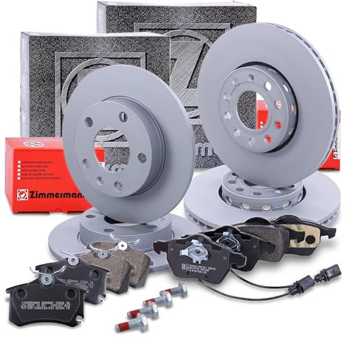 ZIMMERMANN Bremsenset inkl Bremsscheiben Vorne Belüftet Ø 288 mm + Hinten Voll Ø 245 mm und Bremsbeläge Vorne und Hinten Kompatibel mit AUDI A4 B6 (8E2), A4 B6 Avant (8E5), A4 B7 Avant (8ED)