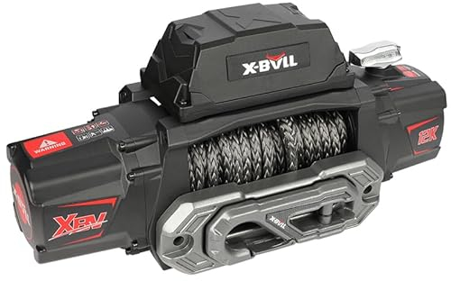 X-BULL Elektrische Winde mit Funkfernbedienung - Durchzugskraft 12000lbs (5443kg) - Elektrische Seilwinde - Motorwinde Seilzug - für Pflüge, UTV, ATV, Quad, Offroad - 55 X 16 X 27 cm - 12V, Schwarz
