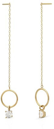 SuzanGold® Promise Ohrringe | Echtgold Hängeohrringe mit Kreis-Anhänger & Zirkonia | Handgefertigt & elegant | Symbol für Ewigkeit & Stil