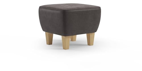 Cavadore Hocker Vida / Polsterhocker mit massiven Holzfüßen in Buche / 52 x 46 x 52 / Mikrofaser, Graubraun