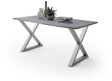 möbelando Baumkantentisch >Calabria< in Akazie grau lackiert - 180x76,5x90 (BxHxT)