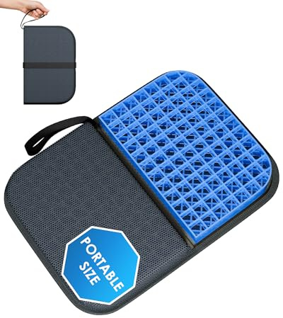 WISIMMALL Gel-Sitzkissen, tragbares Reisekissen für langes Sitzen, dick und faltbar, 36,8 x 26,7 cm, großes Stuhl-Sitzkissen für Bürostuhl, Auto, Rollstuhl, Linderung Ischias, Steißbeinschmerzen