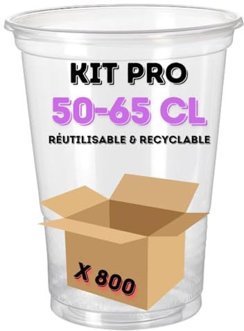 800 Gobelets Plastique Réutilisable Jaugé 50 cl| Pack Professionnel | Transparent | Usage Bière et Boissons Gazeuses | Associations - Evènements (concerts - foires - sports) (Pinte (50-60 cl))