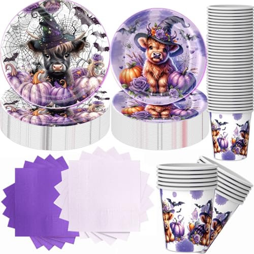 Lot de 100 pièces de vaisselle Halloween pour anniversaire, décoration citrouilles, araignées, chauves-souris, assiettes en papier, verres, serviettes