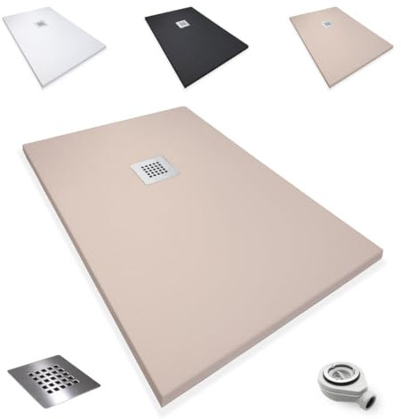 Platos de Ducha Antideslizantes de Resina, Antibacterianos, Resistentes al Calor y Rayados, Nula Absorción de Agua, Blanco, Negro y Beige (Beige, 80 x 200)