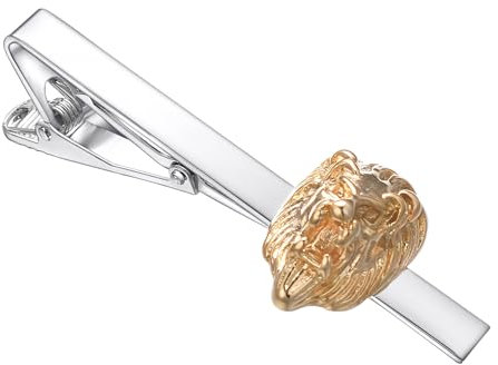 Asienice Pince à cravate en forme de tête de lion personnalisée pour homme - Argent et or, 0.5 * 5.7cm, Métal non précieux, Pas de gemme