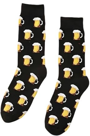 Tindo Schwarze Socken mit Bier Motiv Lustige Verrückte Socken für Männer und Frauen Geschenksocken Unisex Einheitsgröße 36-43 Crew Socks 1-Paar…