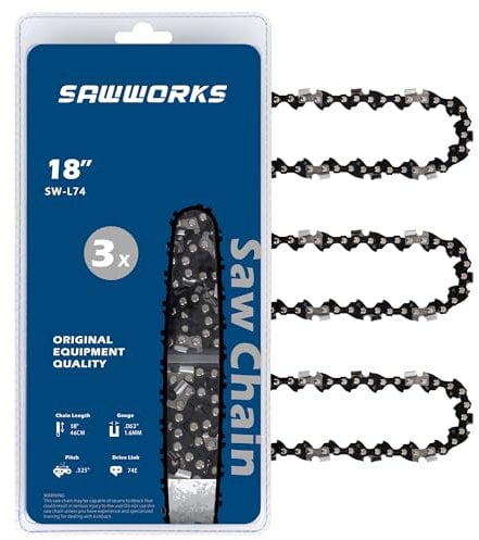 3-pack Chainsaw Chain 18 Inch, .325 Pitch .063 Gauge 74 Drive Links for 26RS-74, 26RM3-74 Stihl MS271 Farm Boss, MS290, MS291, 3639-005-0074, 3689-005-0074, Oregon L74, V74 and More