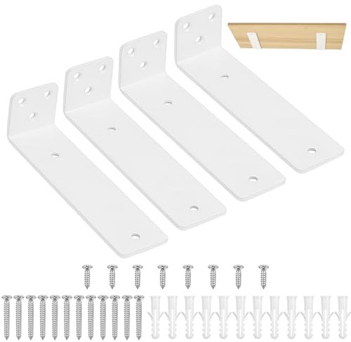 4 STK Regalhalterung weiß, 150mm Regal Wandhalterung Regalwinkel, L Regalträger Tablarträger, schwebende Schwerlastwinkel Wandregal Halterung Wand für Wandmontage Regalbrett Halterung