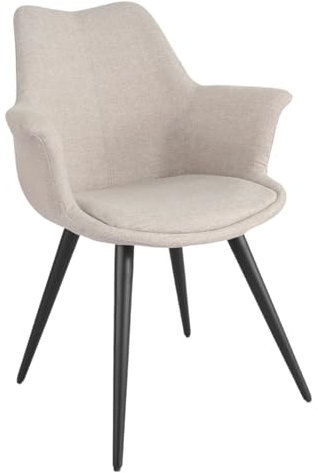Meubletmoi Chaise de Repas Salle à Manger Fauteuil Bon Maintien avec accoudoirs en Tissu Beige et Pieds métal Noir – Style Contemporain – Calgary