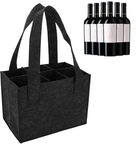 LMSAWK 6 Bottle Carrier Compartment Wine Gift Box, Thick Bottle Carrier Bags, Bottle Shopping Bag, for Beer Bottles, Wine Bottle, Drinks Bag, Dark Grey