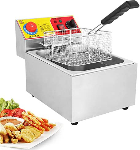 Freidora 2500W 5000W, 6L, 12L, acero inoxidable 304 de grado alimenticio, freidora de encimera, control de temperatura ajustable de 60-200 °C, cesta de aceite extraíble, tapa extraíble con filtro, m