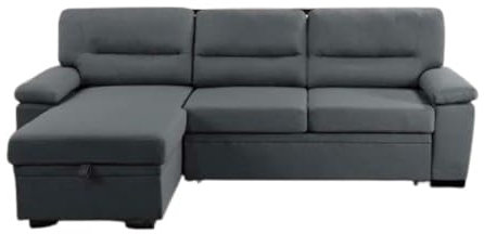 IBERA HOME Sofá Cama Chaise Longue Emma - 238x153cm - Convertible con Arcón (Gris Oscuro)