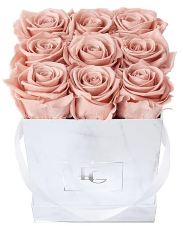 EG EMMIE GRAY Classic Infinity Rosebox | Eckig | S | Marble Silver – mindestens 9 Infinity Rosen mit langjähriger Haltbarkeit, echte Rosen die bis zu 3 Jahre blühen, konservierte Rosen (Antique Pink)