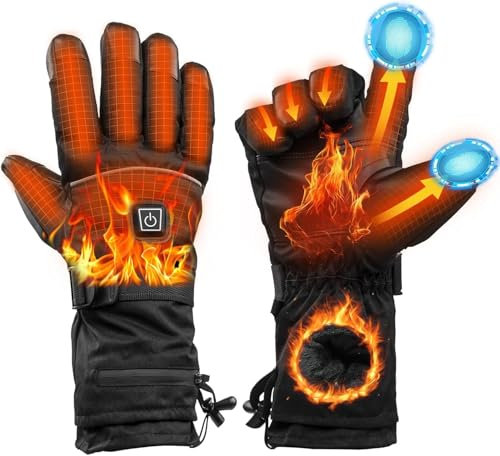 Minthouz Beheizbare Handschuhe, 2 x 5000 mAh Wiederaufladbare USB-C Beheizte Handschuhe, 3 Heizstufen Einstellbare Winterhandschuhe, Wasserdichte Touchscreen Beheizbare Handschuhe für Draußen