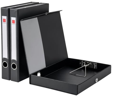 GUOKOFF Black Box Files A4, 3 Pack Box File with Document Clip, 45mm Spine, A4 Archive Box Folder with Magnetic Closure, Document Box Folders for Office School