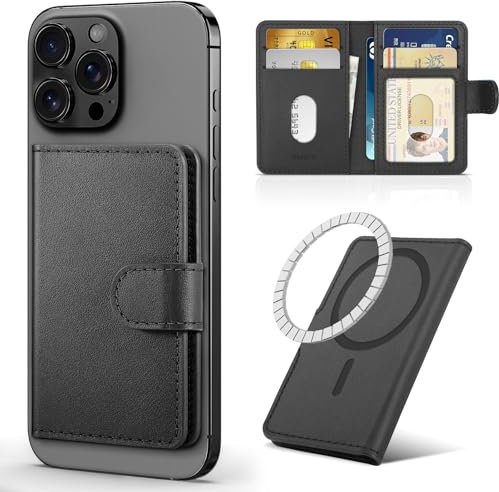 SHIELDON Cartera de Cuero Genuino, Tarjetero Magnético, Porta Tarjetas Extraíble [Bloqueo RFID] Leather Wallet Card Holder Compatible con iPhone 17/16/15/14/13/12 – Negra