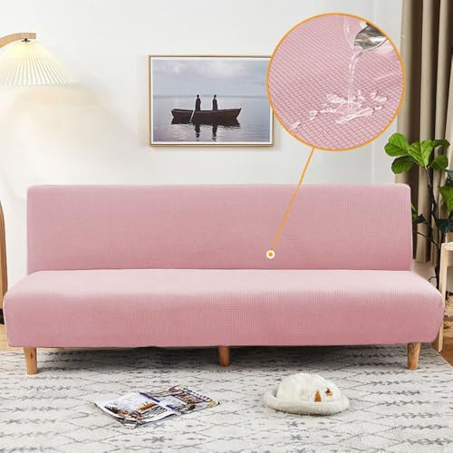 Hixingo Housse de Canapé sans Accoudoirs, Housse Clic Clac Protege Canape, Couleur Unie Imperméable Housse Canapé sans Bras, Clic Clac 3 Places Convertible Lit (Rose,S-120-155cm)