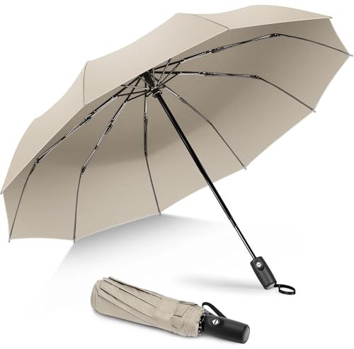 ZOMAKE Regenschirm Taschenschirm Sturmfest,Klein Schirm mit Auf-Zu-Automatik für Herren Damen,10 Rippen Travel Umbrella mit UV Schutz(Aprikose)