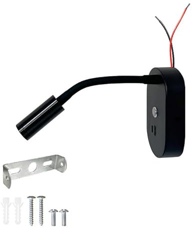 12 V/24 V LED-Leselampe mit Dual-Typ-C+ USB-Schnellladefunktion, Campervan-Touch-Dimmung, Nachttisch-LED-Wandlampe für Wohnmobil, Wohnwagen, Boot, Yacht (C-Schwarz)