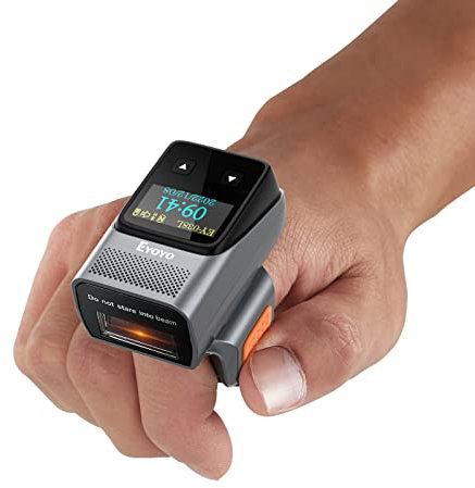 Eyoyo Mini 1D Wearable Bluetooth Ring Barcode Scanner mit Display, Wireless Finger Bar Code Scanner Reader Inventar kompatibel mit iPhone Android iPad, Links-und Rechtshänder verwenden, schnell und pr