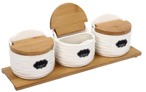Esyogen Kitchen Spice Jar 3 x 250ml Spice Jars Modern Ceramic Spice Jars with Bamboo Lids and Sugar Spoons for Condiment Spice Container for Home