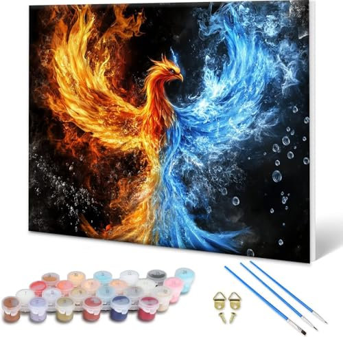 Malen nach Zahlen Erwachsene Tier, Paint by Numbers Bastelset Erwachsene, Malen nach Zahlen Phönix, DIY Handgemalt Ölgemälde Leinwand Set für Deko Wohnzimmer Geschenke, Ohne Rahmen 30x20 cm X-8