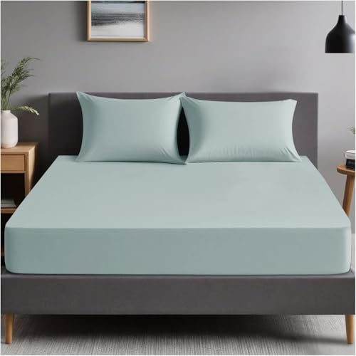 GC GAVENO CAVAILIA Polycotton Single Fiited Sheet (90x190 cm) - Easy Care 25 Cm Deep Plain Bed Linen Bed Sheet - Hypoallergenic Fade Resistant Bottom Sheet - Elastic Corner, Duck Egg