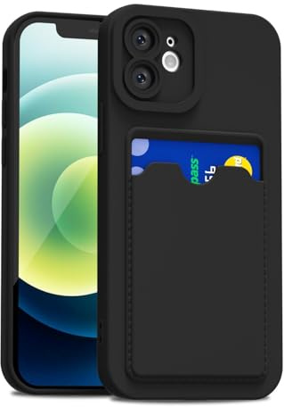 LoeoeL for iPhone 12 Case with Card Holder Slim, Thin Silicone Wallet Phone Case with Credit Card Slot for Women Men, Soft Rubber Gel TPU with Pocket Shockproof Camera Cover, Black