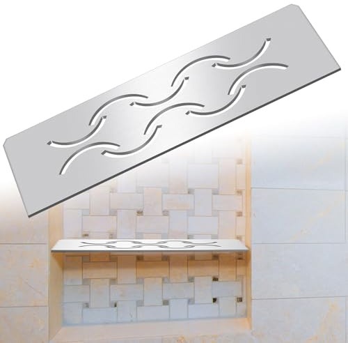 Teenyyou 1 Pack Niche Rectangular Shelf for 12 Prefabricated Board Niche Fits 5/32 Grout Line, 4mm Thick, Bathroom Wave Design, Marine Grade Brushed 316 Stainless Steel