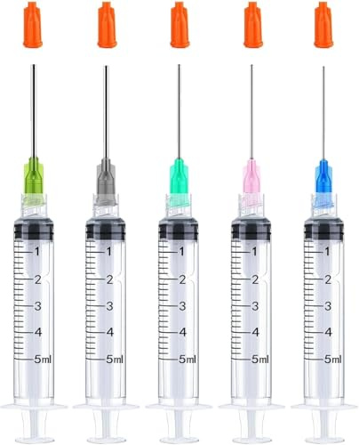 5 Stück 5ml Tinte füllen Spritze, Luer Lock Design, Kunststoff Spritzen | mit Kappen 1.5'' 14Ga 16Ga 18Ga 20Ga 22Ga Blunt Tip für Flüssigkeiten Kleber Tinte