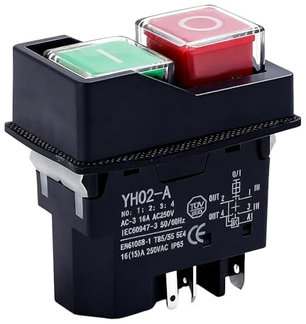 Replacement On Off Switch Fits Belle Cement Mixer Minimix 16A Waterproof Electromagnetic Switch KJD17/YH02-A for Electric Cement Mixers – Double Pole Cutoff Safety