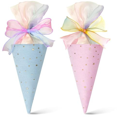 Eterspr 2 Pièces Rentrée Scolaire Coton Cône D'école Cadeaus, Cônes d’École Frère et Sœur Garçon Fille, pour Bonbons Fournitures Scolaires