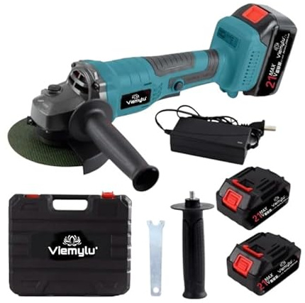 Smerigliatrice Angolare a Batteria 125mm 1580W Brushless – 24V 3000mAh ×2, 3 Velocità 12000RPM, Valigetta, Caricatore e Accessori – Ideale per Taglio e Molatura – Viemylu®