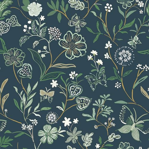 Timeet Peel and Stick Wallpaper Blue Green Floral 44CM×3M Waterproof Self Adhesive Wallpaper Flower Leaf Contact Paper Removable Vinyl Wrap Thicken Sticky Back Plastic Wall Furniture Covering