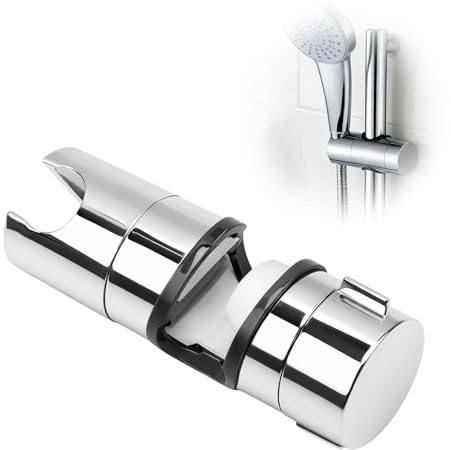 Adjustable Shower Head Holder for 19–25mm Rails, Universal Shower Head Bracket with 360° Rotation, Chrome ABS Shower Holder Bracket for Handheld Shower Heads, Durable Shower Head Holder