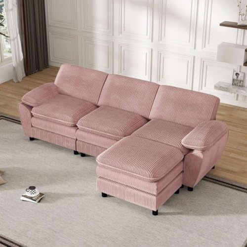 SHAIRMB Produkten Modulares Kombi-Sofa, Velvet-Kombi-Sofa-Sofa, Modernes L-förmiges Sofa, Doppel-Kissen-Sofa mit abnehmbarem osmanischen, geeignet für Wohnzimmer und Büro,Rosa