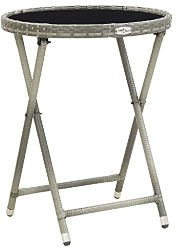 IBUQDDV Table d'appoint pliante en polyrotin et verre trempé - Gris - 60 cm - Avec revêtement par pulvérisation et résistant aux intempéries