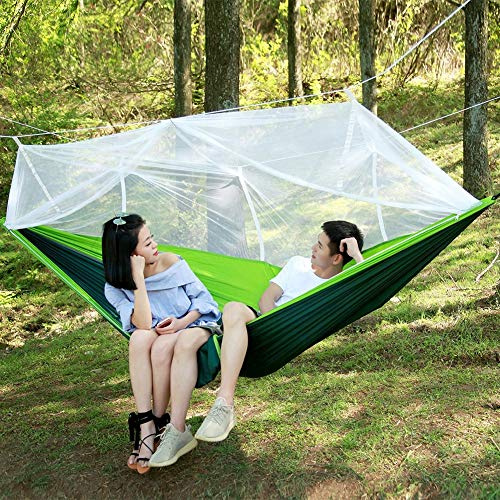 Picysa Hängmatta med myggnät, lättviktig utomhushängmatta i nylon för ryggsäck, camping, resor, strand, trädgård (fruktgrönt myggnät kombinerat med färgen)